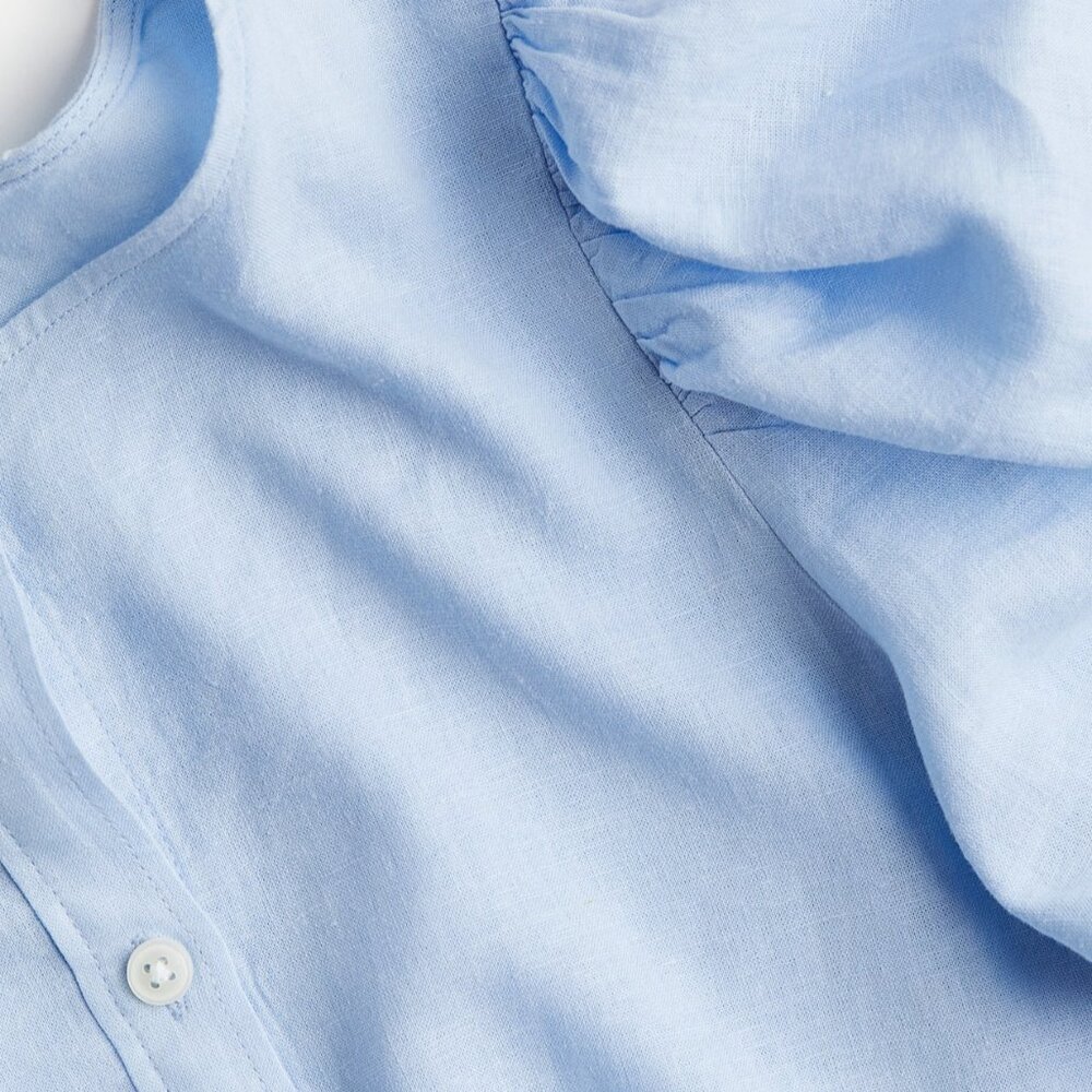 H&M Linen-Blend Blouse Light Blue